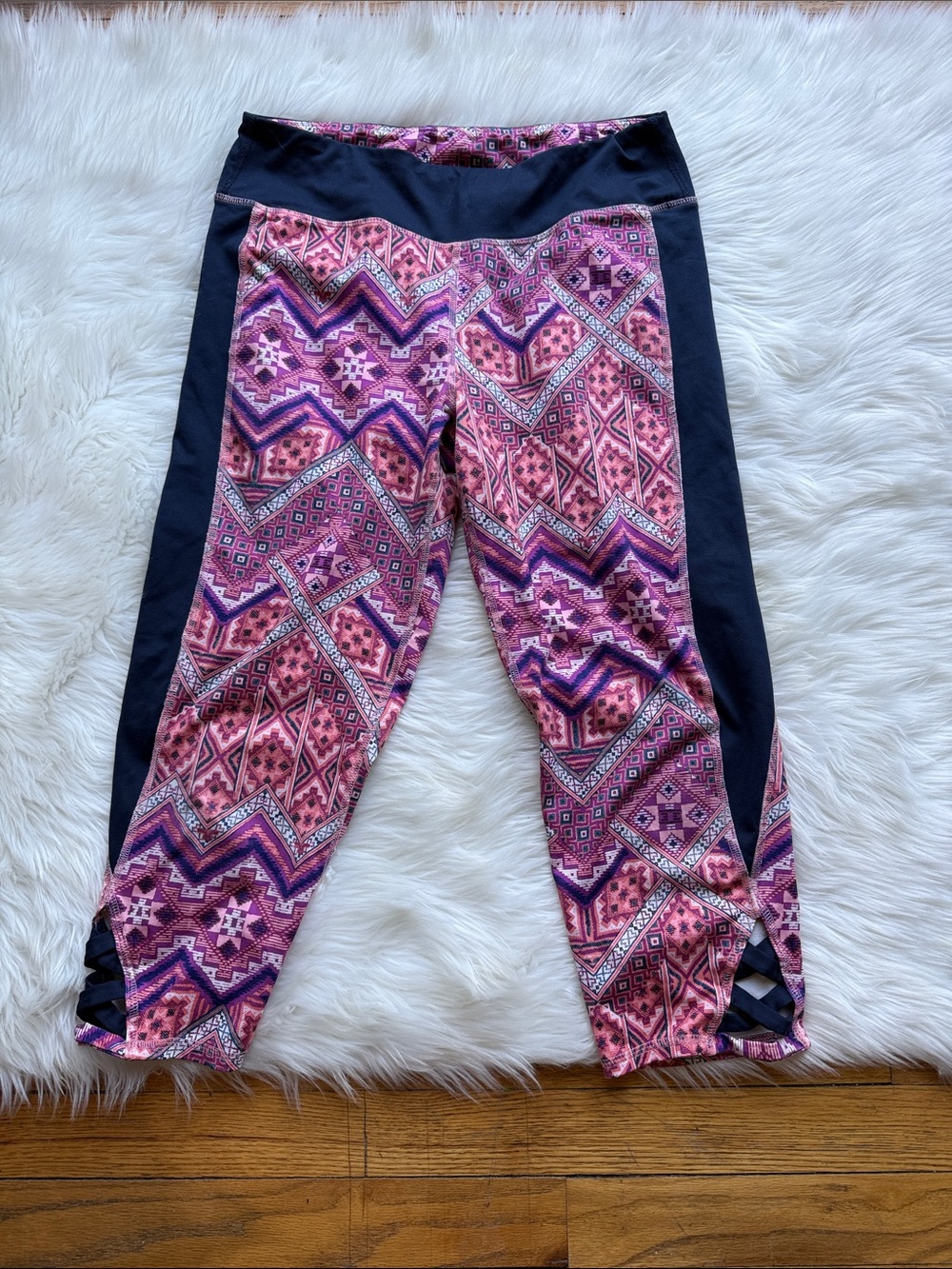 Abercrombie & Fitch Pink Aztec Print Leggings with Black Side Panels